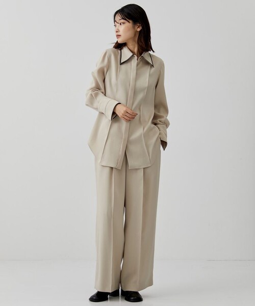 city（シティ）の「【CITY】ラチネパイピングシャツ（シャツ/ブラウス・レディース・ベージュ/ダークグレー・FREE）」の15枚目の写真