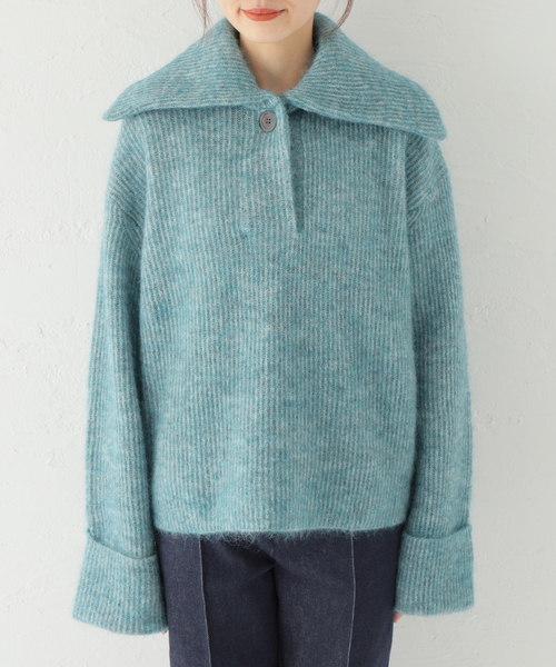 SAYAKADAVIS(サヤカディヴィス)の「【SAYAKADAVIS/サヤカデイヴィス】Knit Big Collar Polo:ニット(ニット/セーター・レディース・ブルー/アイボリー・SMALL)」の18枚目の写真