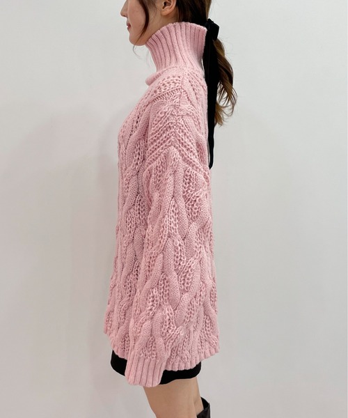 EPIMI E'PIMMY（エピミエピミー）の「オーバータートルケーブルチュニックニット（ニット/セーター・レディース・オリーブ/ブラック/オフホワイト/ピンク・MEDIUM）」の19枚目の写真