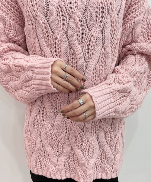 EPIMI E'PIMMY（エピミエピミー）の「オーバータートルケーブルチュニックニット（ニット/セーター・レディース・オリーブ/ブラック/オフホワイト/ピンク・MEDIUM）」の11枚目の写真