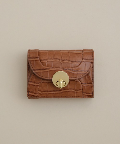 Hashibami/ラウンド クロコ型押し 3つ折り財布