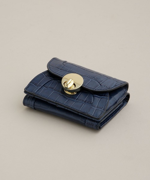 HASHIBAMI（ハシバミ）の「Hashibami/ラウンド クロコ型押し 3つ折り財布（財布・レディース・ブラウン/ネイビー・FREE）」の4枚目の写真