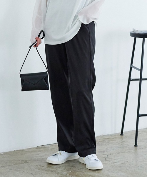 イージーケア美脚スラックスタックワイドパンツ