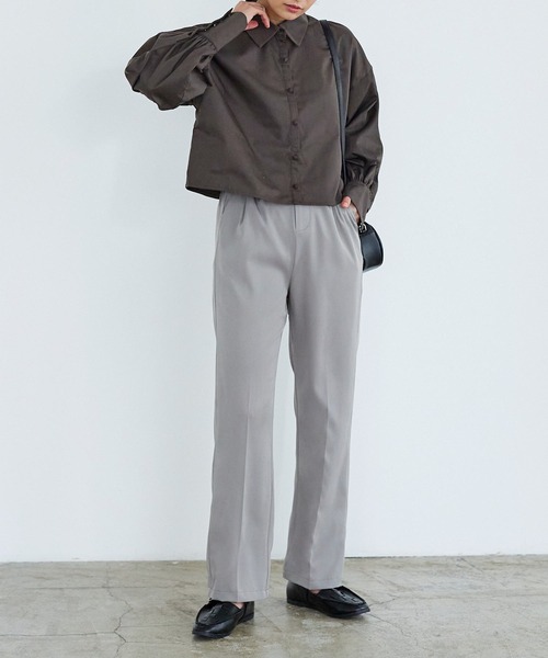 イージーケア美脚スラックスタックワイドパンツ