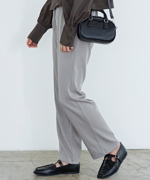イージーケア美脚スラックスタックワイドパンツ