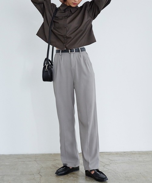 イージーケア美脚スラックスタックワイドパンツ
