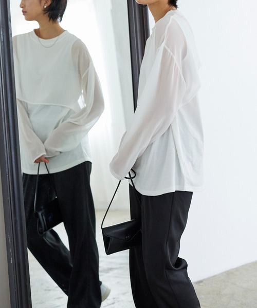 イージーケア美脚スラックスタックワイドパンツ