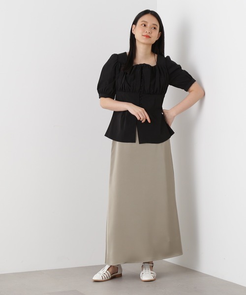 N.（N. Natural Beauty Basic）（エヌエヌナチュラルビューティーベーシック）の「【S Size Line】◆サテンストレートスカート（スカート・レディース・スミクロ/ナチュラル/カーキ・SMALL/MEDIUM）」の9枚目の写真