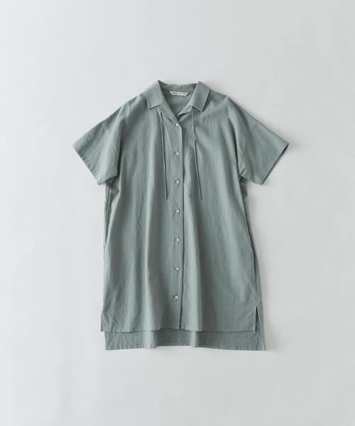 conges payes ADIEU TRISTESSE（コンジェ ペイエ アデュートリステス）の「綿麻ジャカード開襟シャツ（ワンピース・レディース・グリーン/アイボリー・38）」の2枚目の写真