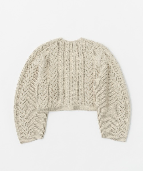 UNFIL(アンフィル)の「unfil アンフィル / cotton & lambs wool cable-knit cropped cardigan コットン&ラムウール ケーブルニット クロップドカーディガン / WHFL-UW120(カーディガン/ボレロ・レディース・アイボリー/ライトグレー・1)」の4枚目の写真