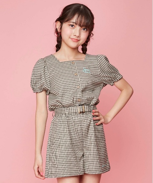 JENNI love（ジェニィラブ）の「スクエアネックチェックトップス（シャツ/ブラウス・キッズ・ブラック/パープル/ミント・130cm/140cm/150cm/160cm）」の2枚目の写真