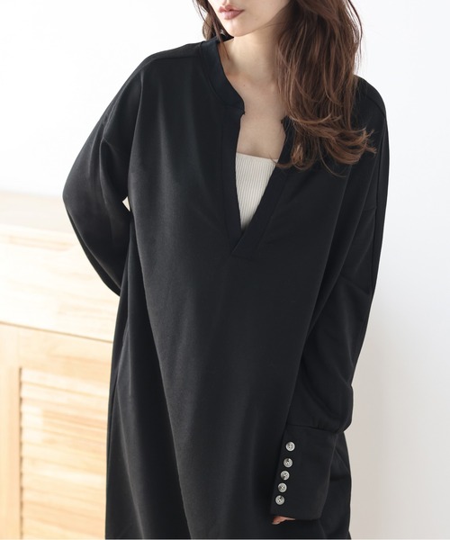 AMELY（エミリー）の「Vネックワンピース（ワンピース・レディース・ベージュ/ブラック/アイボリー/ライトグレー・フリー）」の9枚目の写真