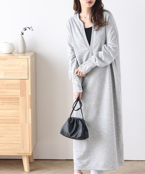 AMELY（エミリー）の「Vネックワンピース（ワンピース・レディース・ベージュ/ブラック/アイボリー/ライトグレー・フリー）」の19枚目の写真