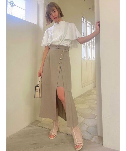 dazzlin（ダズリン）の「アシメプリーツラップスカート（スカート・レディース・アイボリー/ブラック/カーキ・SMALL/MEDIUM）」の13枚目の写真