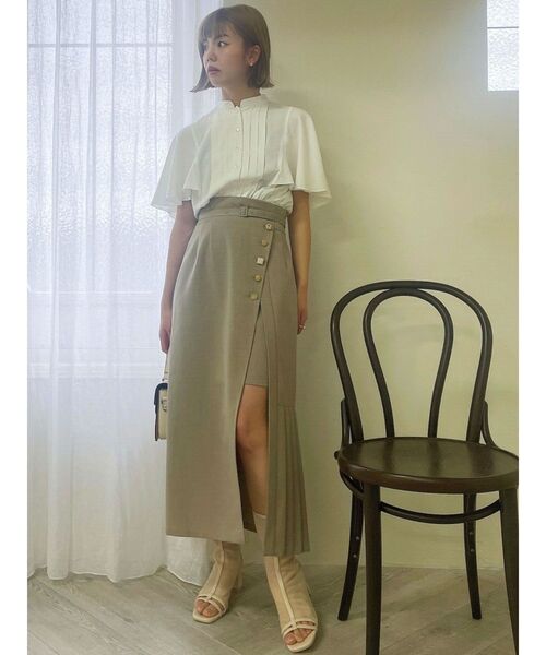 dazzlin（ダズリン）の「アシメプリーツラップスカート（スカート・レディース・アイボリー/ブラック/カーキ・SMALL/MEDIUM）」の9枚目の写真