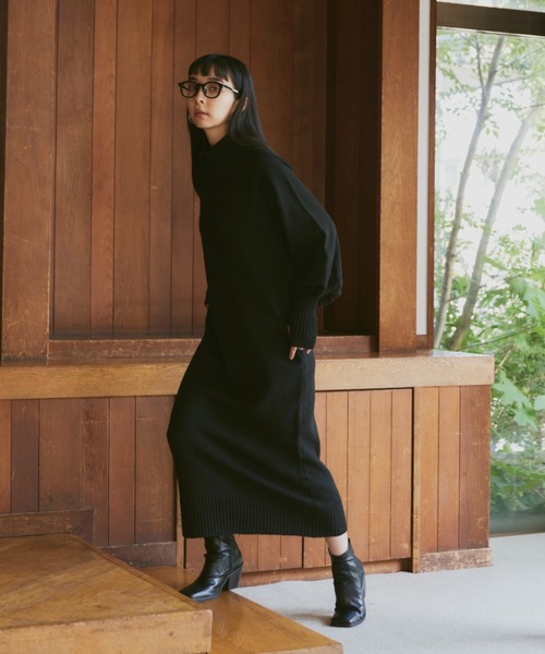 Happy John（ハッピージョン）の「high neck knit one piece dress/ハイネックニットワンピース（ワンピース・レディース・アイボリー/ブラック/ブルー/グレー・FREE）」の6枚目の写真