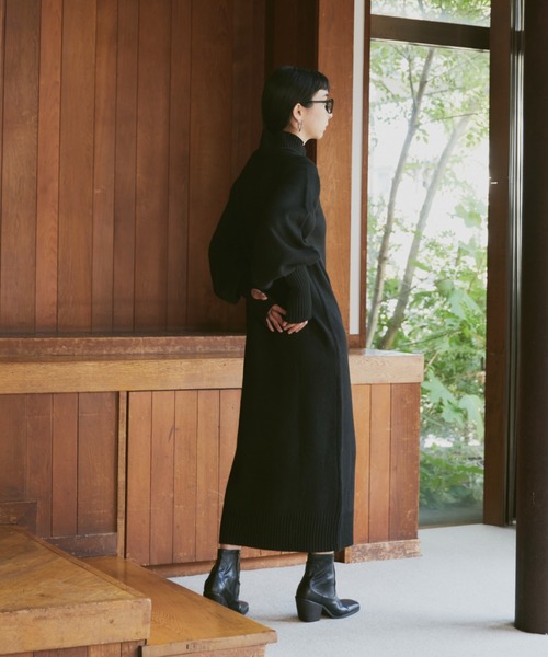 Happy John（ハッピージョン）の「high neck knit one piece dress/ハイネックニットワンピース（ワンピース・レディース・アイボリー/ブラック/ブルー/グレー・FREE）」の7枚目の写真