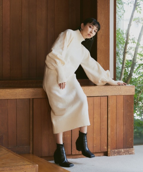 Happy John（ハッピージョン）の「high neck knit one piece dress/ハイネックニットワンピース（ワンピース・レディース・アイボリー/ブラック/ブルー/グレー・FREE）」の10枚目の写真