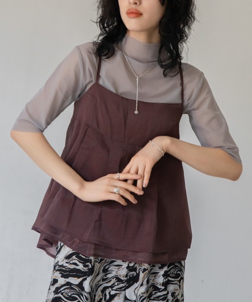 VACANCY（ヴァカンシー）の「チュールシアーキャミソール（キャミソール・レディース・ブラウン/ブラック・FREE）」の3枚目の写真