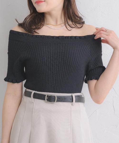 ems excite(エムズエキサイト)の「2WAYフリルNT(ニット/セーター・レディース・ブラック/オフホワイト/イエロー/ブルー・FREE)」の3枚目の写真