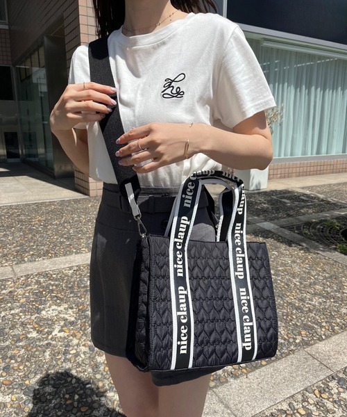 one after another NICE CLAUP（ワンアフターアナザーナイスクラップ）の「【再入荷】ハートキルティングミニトートバッグ（トートバッグ・レディース・ブラック/アイボリー/ベージュ/ピンク・ONE SIZE）」の6枚目の写真