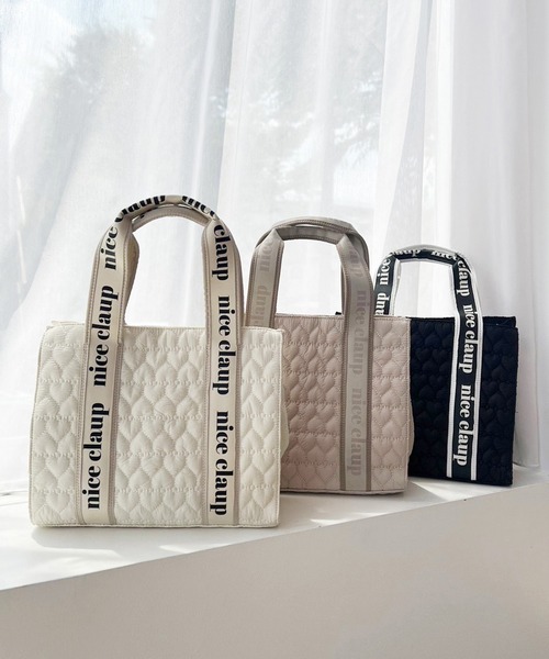 one after another NICE CLAUP（ワンアフターアナザーナイスクラップ）の「【再入荷】ハートキルティングミニトートバッグ（トートバッグ・レディース・ブラック/アイボリー/ベージュ/ピンク・ONE SIZE）」の17枚目の写真