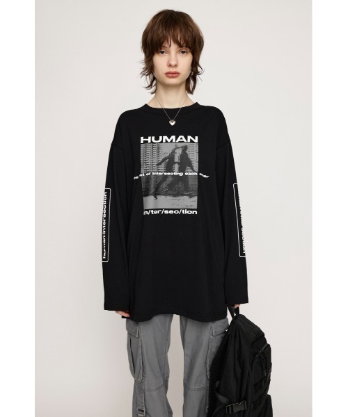 【SUKALA】ロゴジャガードロングスリーブトップス 白 ホワイト 長袖 SLY（スライ）の「LOGO PHOTO L/S T/SH ロゴ フォト ロング スリーブ