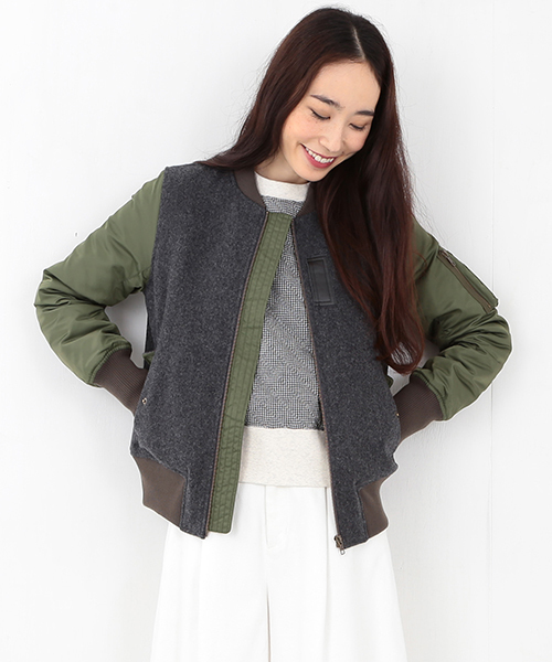 Ray BEAMS（レイビームス）の「Ray BEAMS / メルトン コンビ MA-1 ジャケット（ミリタリージャケット・レディース・グレー/ネイビー・0/1）」の16枚目の写真