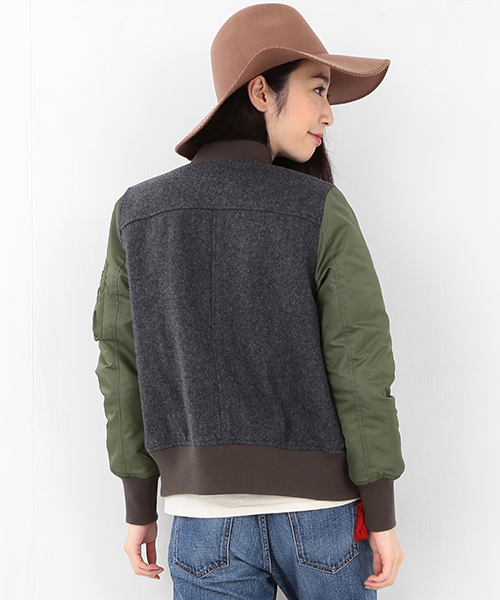 Ray BEAMS（レイビームス）の「Ray BEAMS / メルトン コンビ MA-1 ジャケット（ミリタリージャケット・レディース・グレー/ネイビー・0/1）」の7枚目の写真