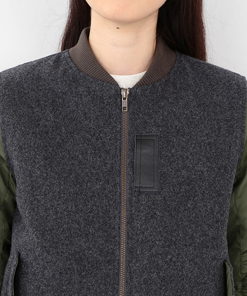 Ray BEAMS（レイビームス）の「Ray BEAMS / メルトン コンビ MA-1 ジャケット（ミリタリージャケット・レディース・グレー/ネイビー・0/1）」の9枚目の写真