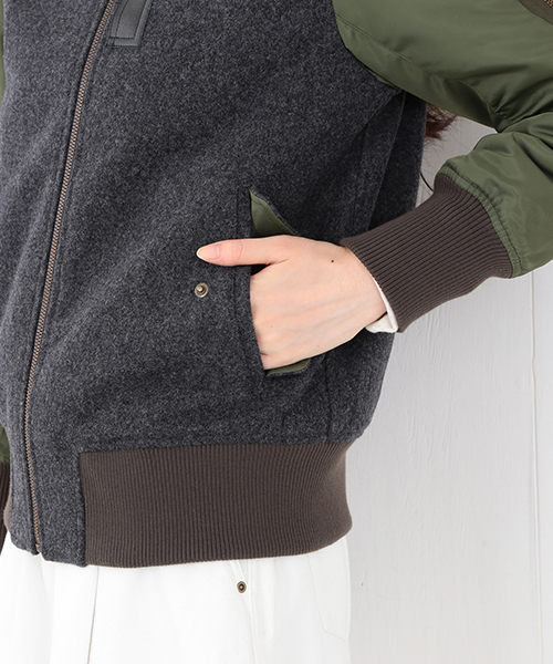 Ray BEAMS（レイビームス）の「Ray BEAMS / メルトン コンビ MA-1 ジャケット（ミリタリージャケット・レディース・グレー/ネイビー・0/1）」の3枚目の写真