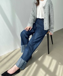 ワイドストレートロールアップデニムパンツ