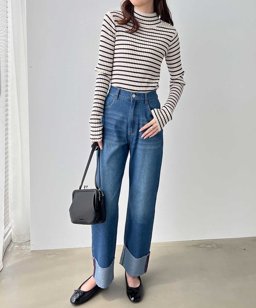 GeeRA(ジーラ)の「ワイドストレートロールアップデニムパンツ(デニムパンツ・レディース・ブルー/インディゴブルー・MEDIUM/LARGE)」の6枚目の写真