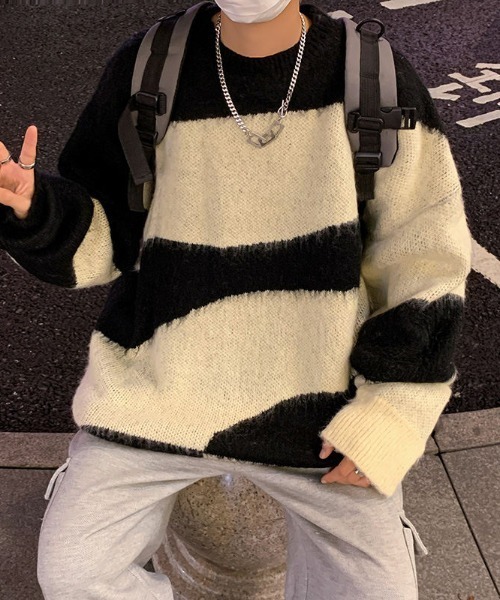 MGV（エムジーヴィー）の「パターンモヘアライクニット（ニット/セーター・メンズ・ブラック/グリーン・LARGE/MEDIUM/X-LARGE）」の3枚目の写真