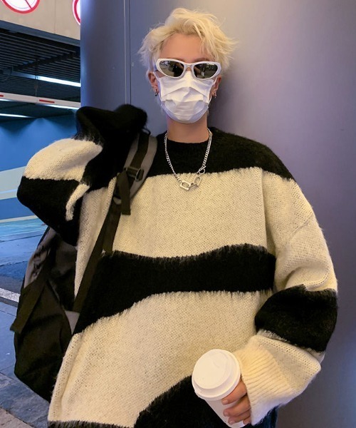 MGV（エムジーヴィー）の「パターンモヘアライクニット（ニット/セーター・メンズ・ブラック/グリーン・LARGE/MEDIUM/X-LARGE）」の6枚目の写真