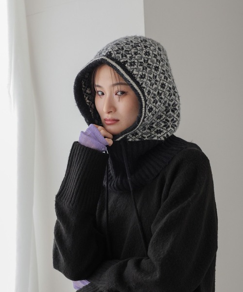LOWRYS FARM(ローリーズファーム)の「ジャガードバラクラバ 975083(ニットキャップ/ビーニー・レディース・ピンク/ブラック・FREE)」の2枚目の写真