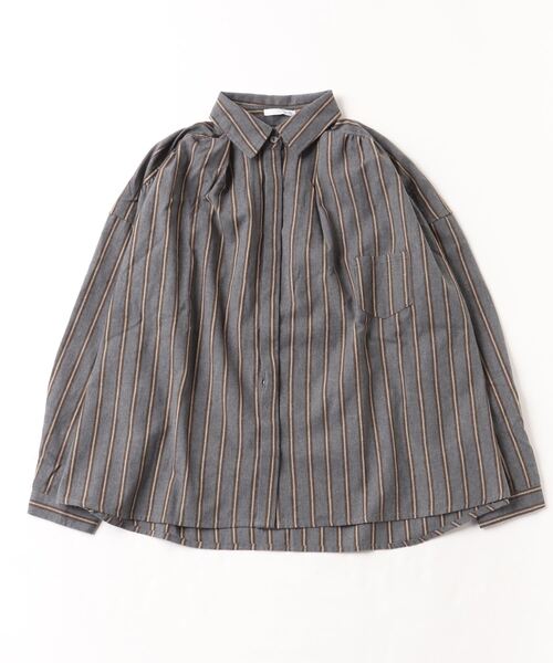 sandy（サンディー）の「sandy/起毛レギュラーカラー比翼シャツ（シャツ/ブラウス・レディース・グレー/グリーン/ブラック/ネイビー・FREE）」の2枚目の写真