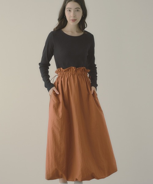 saloon(サルーン)の「SALOON(サルーン)/バルーンドッキングワンピース【手洗い可】(ワンピース・レディース・ネイビー/ブラック/ブラウン・FREE)」の1枚目の写真