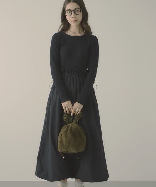 saloon(サルーン)の「SALOON(サルーン)/バルーンドッキングワンピース【手洗い可】(ワンピース・レディース・ネイビー/ブラック/ブラウン・FREE)」の4枚目の写真