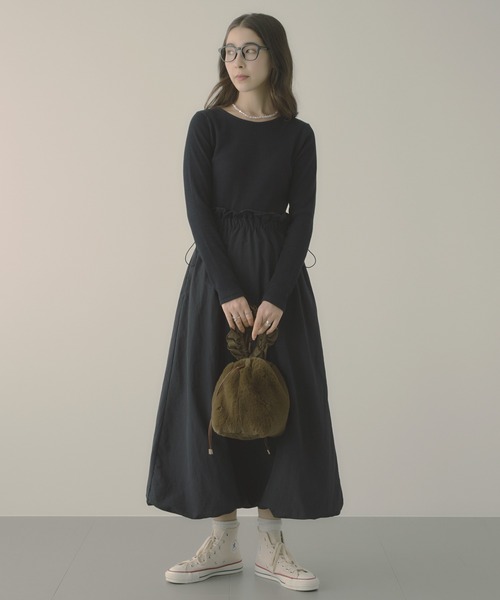 saloon(サルーン)の「SALOON(サルーン)/バルーンドッキングワンピース【手洗い可】(ワンピース・レディース・ネイビー/ブラック/ブラウン・FREE)」の5枚目の写真