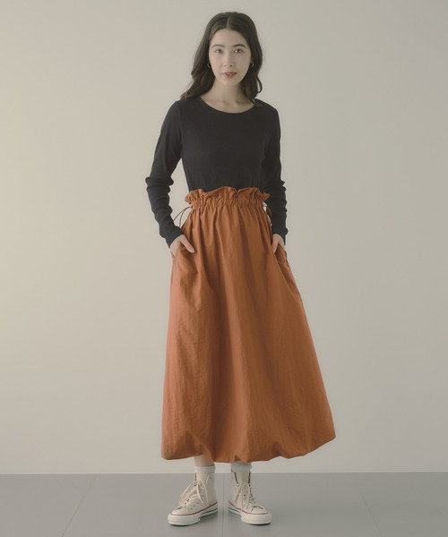 saloon(サルーン)の「SALOON(サルーン)/バルーンドッキングワンピース【手洗い可】(ワンピース・レディース・ネイビー/ブラック/ブラウン・FREE)」の9枚目の写真