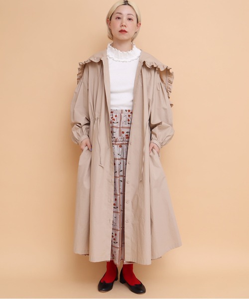 peu pres（プープレ）の「タイプライター　フリルフード付きCO（その他アウター・レディース・ベージュ/ネイビー・FREE）」の3枚目の写真