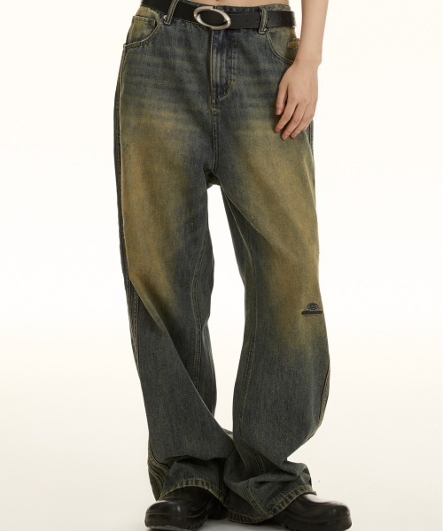 TGNS（ツーガンズ）の「ストリートファッション TGNS ツーガンズ Retro Yellow Mud For Old Side Jeans オーバーサイズ ボトムス パンツ ジーパン ジーンズ デニム デニムパンツ レトロパンツ ヴィンテージパンツ 長ズボン（デニムパンツ・メンズ・ブルー・M）」の2枚目の写真