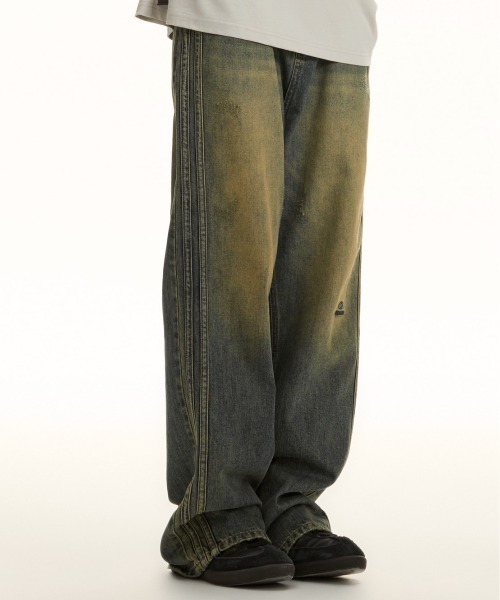 TGNS（ツーガンズ）の「ストリートファッション TGNS ツーガンズ Retro Yellow Mud For Old Side Jeans オーバーサイズ ボトムス パンツ ジーパン ジーンズ デニム デニムパンツ レトロパンツ ヴィンテージパンツ 長ズボン（デニムパンツ・メンズ・ブルー・M）」の3枚目の写真