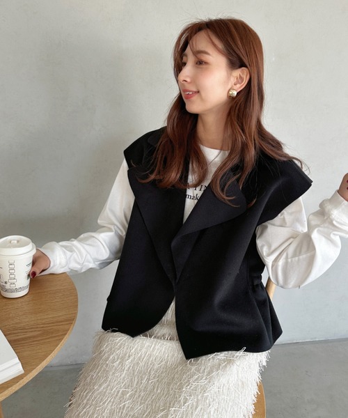 セール】short wool vest／ショート丈フェイクウールベストジレ