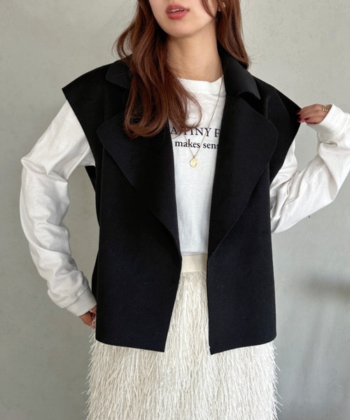 セール】short wool vest／ショート丈フェイクウールベストジレ