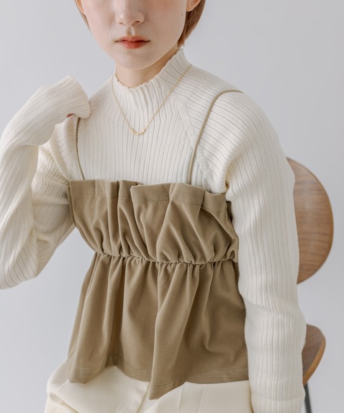 mline（エムライン）の「[mline]ベアギャザーベロアキャミソール（キャミソール・レディース・ブラック/ベージュ・FREE）」の2枚目の写真