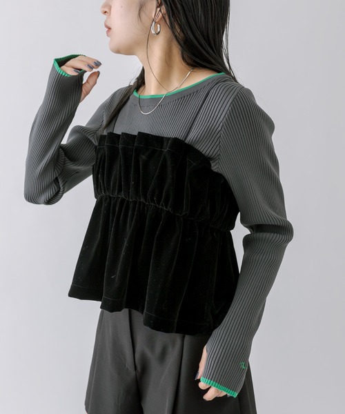 mline（エムライン）の「[mline]ベアギャザーベロアキャミソール（キャミソール・レディース・ブラック/ベージュ・FREE）」の8枚目の写真