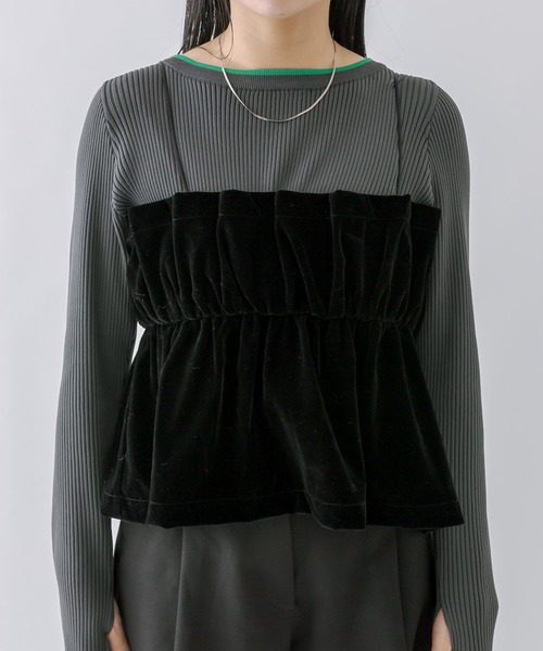 mline（エムライン）の「[mline]ベアギャザーベロアキャミソール（キャミソール・レディース・ブラック/ベージュ・FREE）」の12枚目の写真