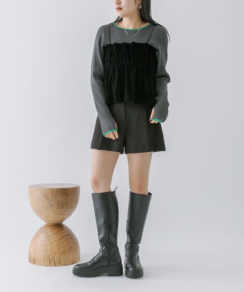 mline（エムライン）の「[mline]ベアギャザーベロアキャミソール（キャミソール・レディース・ブラック/ベージュ・FREE）」の10枚目の写真